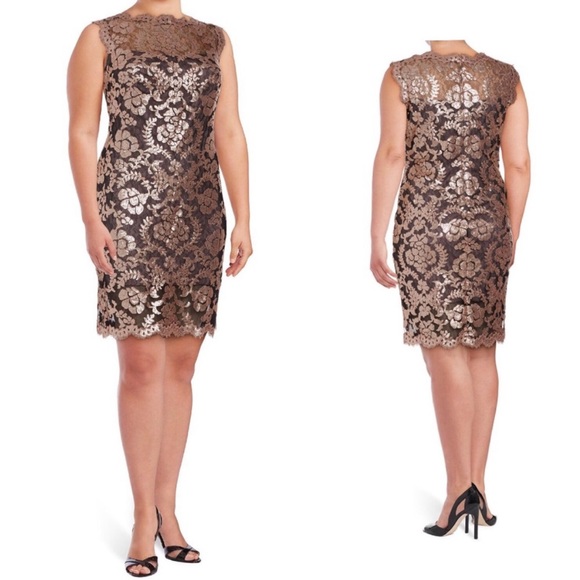 Tadashi Shoji Dir Black Metallic Embroidery Sequin Sheer Illusion Dress NWT 20Q - Picture 1 of 16